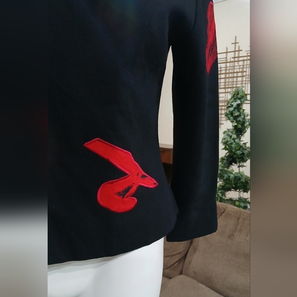 VTG 80’s GENE ROYE Black Top/Jacket Red Abstract Art Deco 100% Silk Fully Lined - Picture 2 of 13